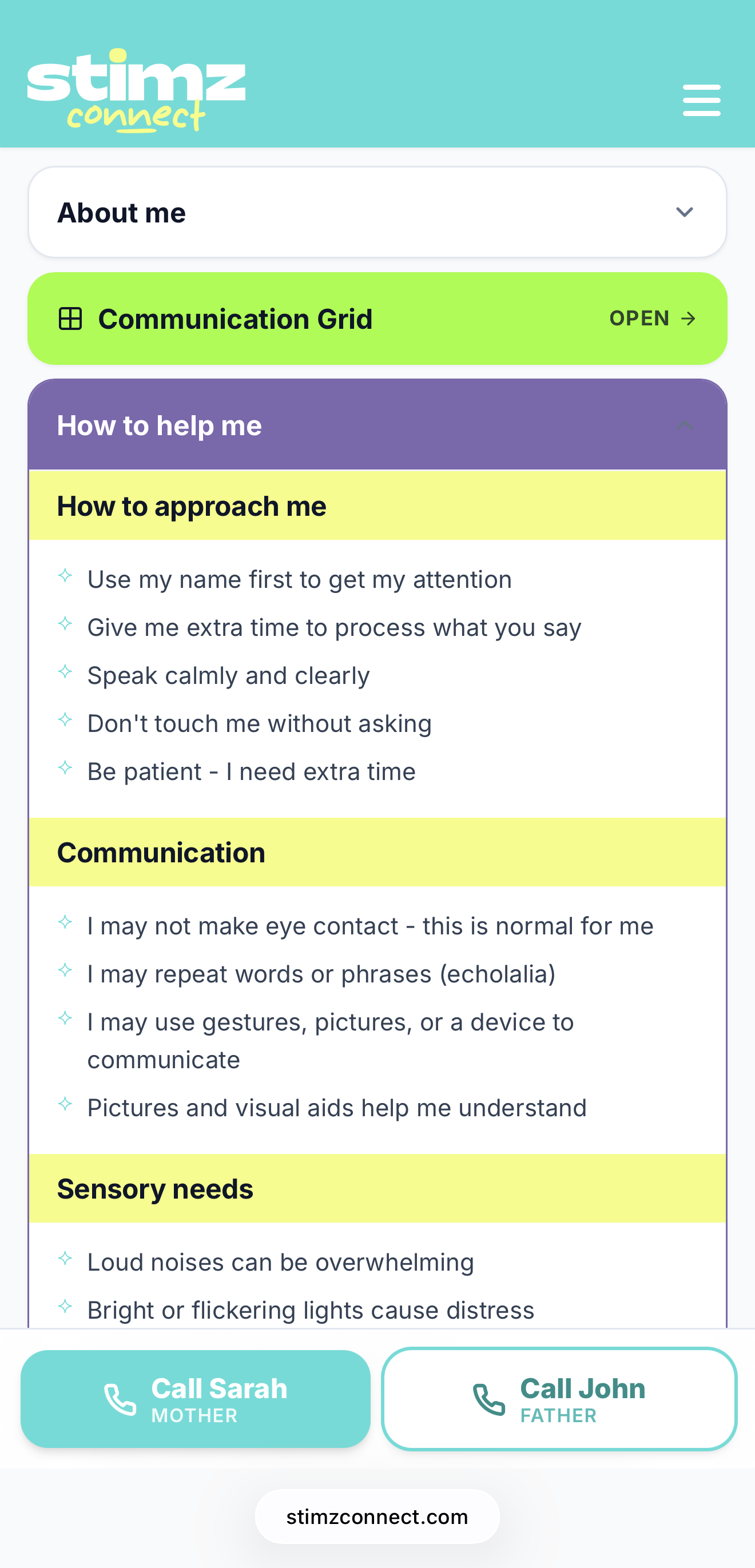 How to help me - approach, communication and sensory cards