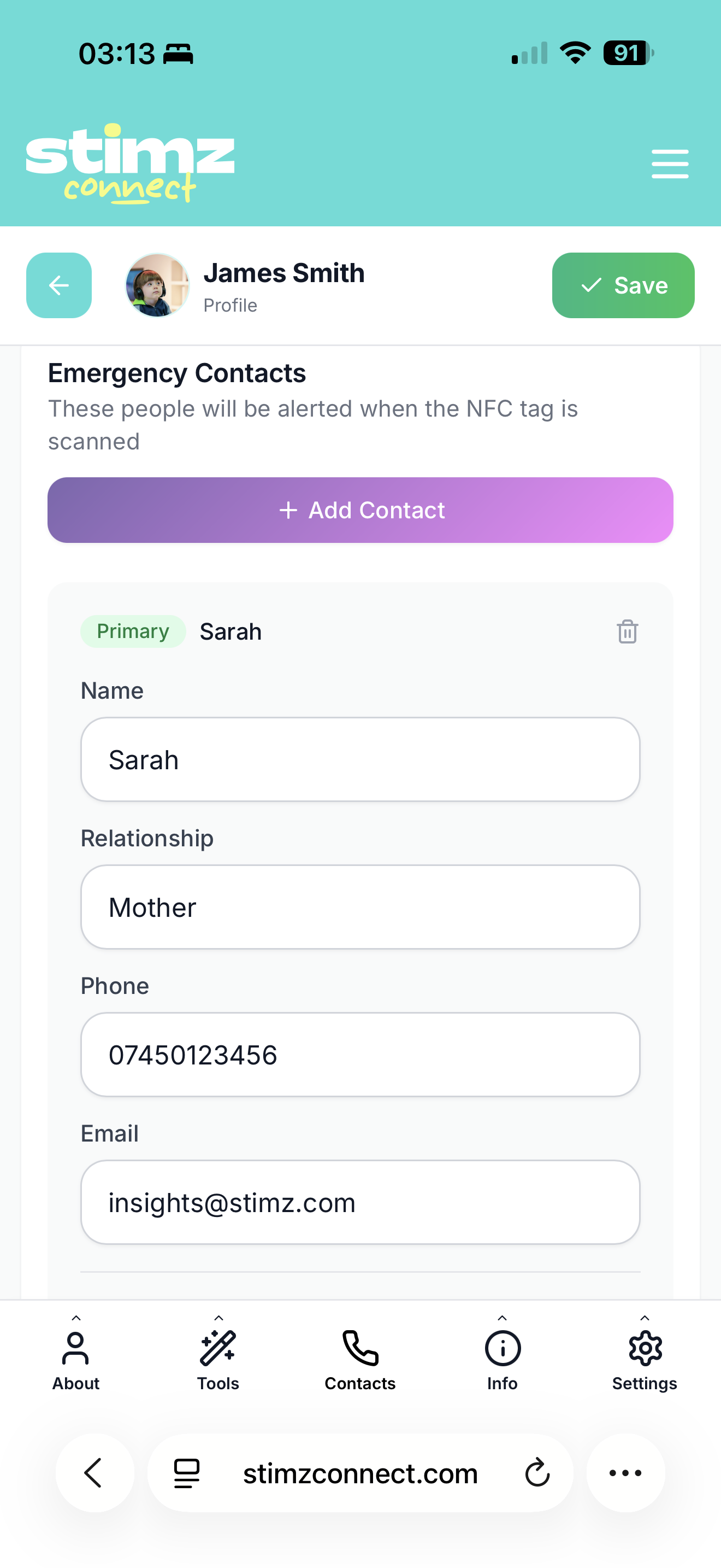 Emergency Contacts - Sarah and John