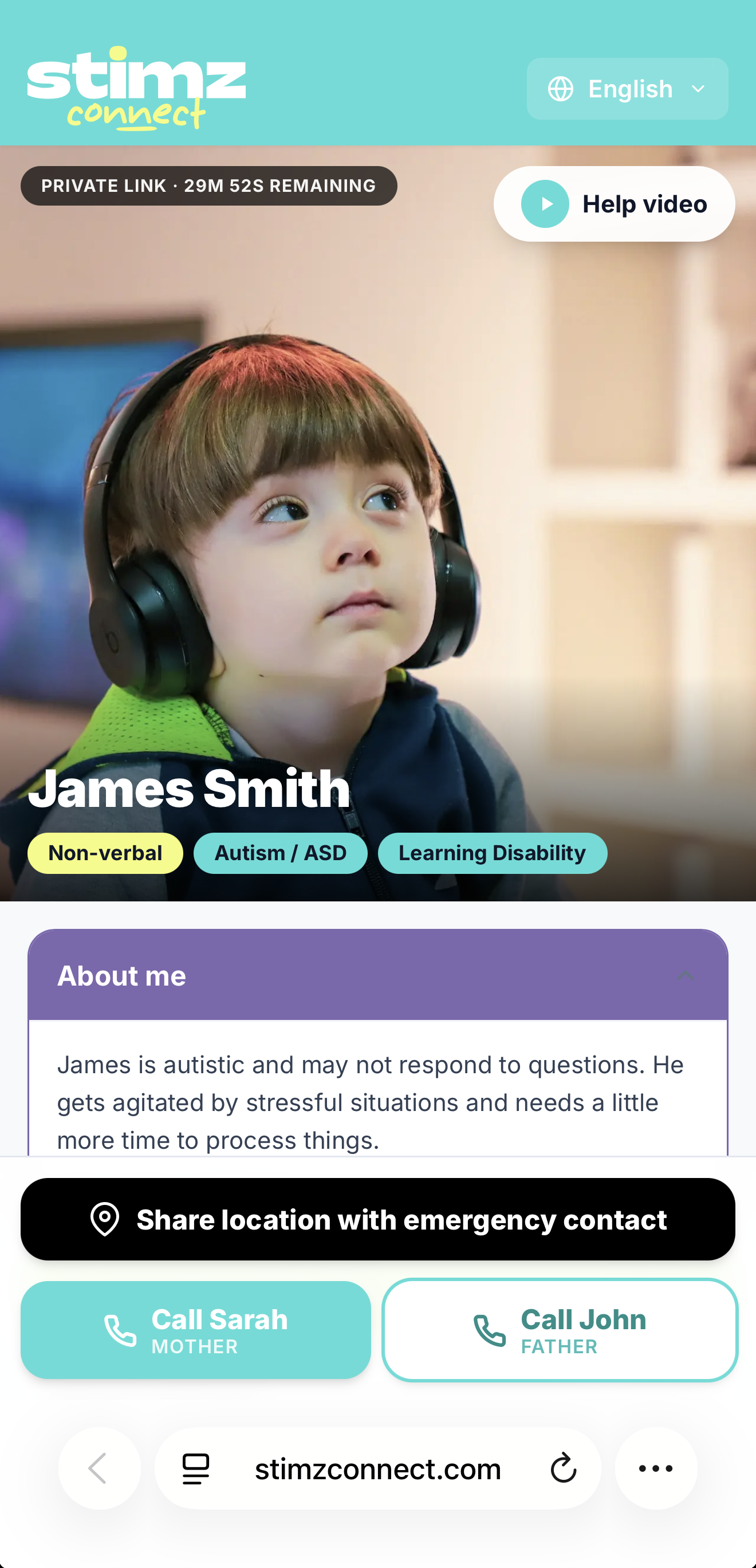 Stimz Connect support profile for James Smith